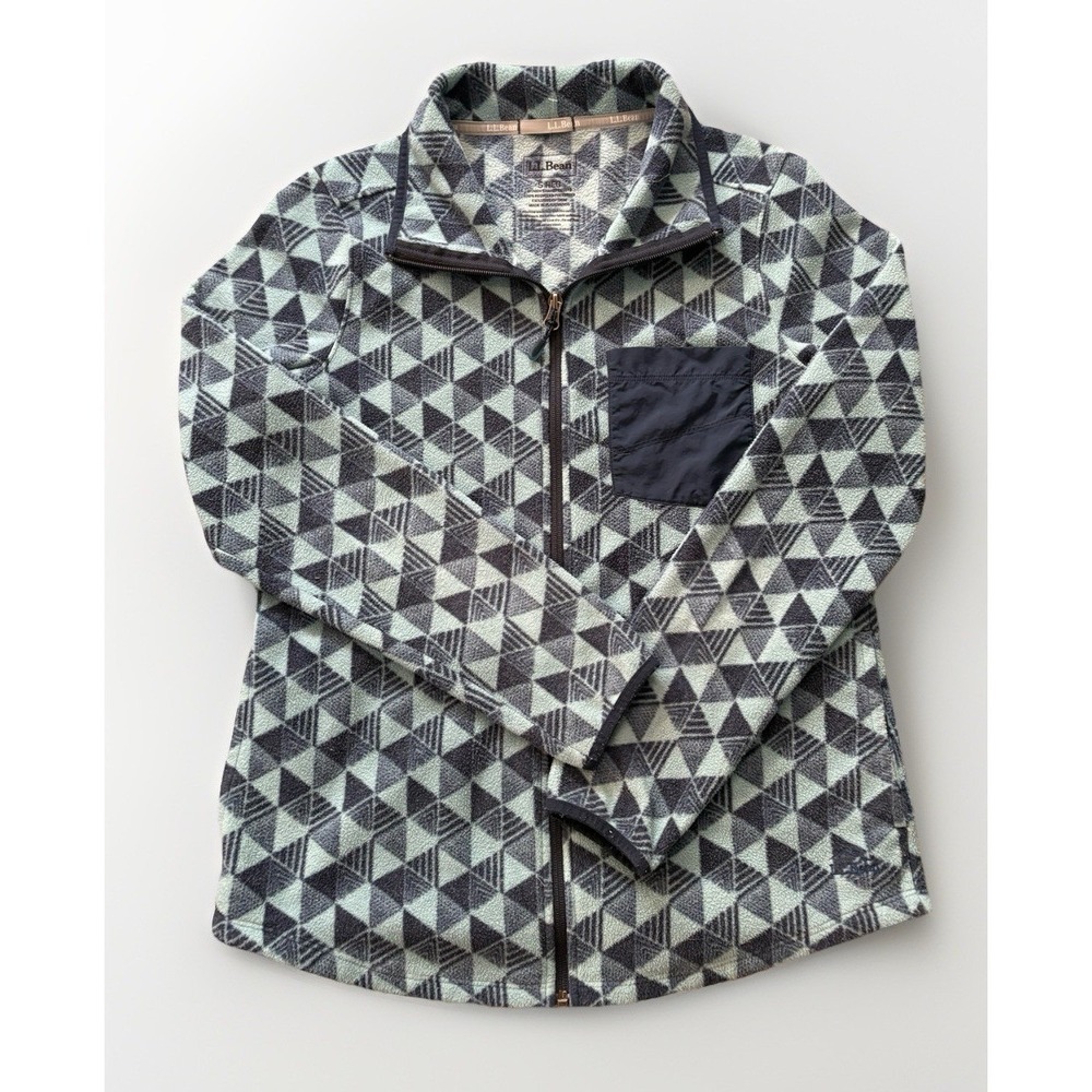 LL Bean Women's Sweater Fleece Zip Up Geometric Blue Size‎ Sm Reg